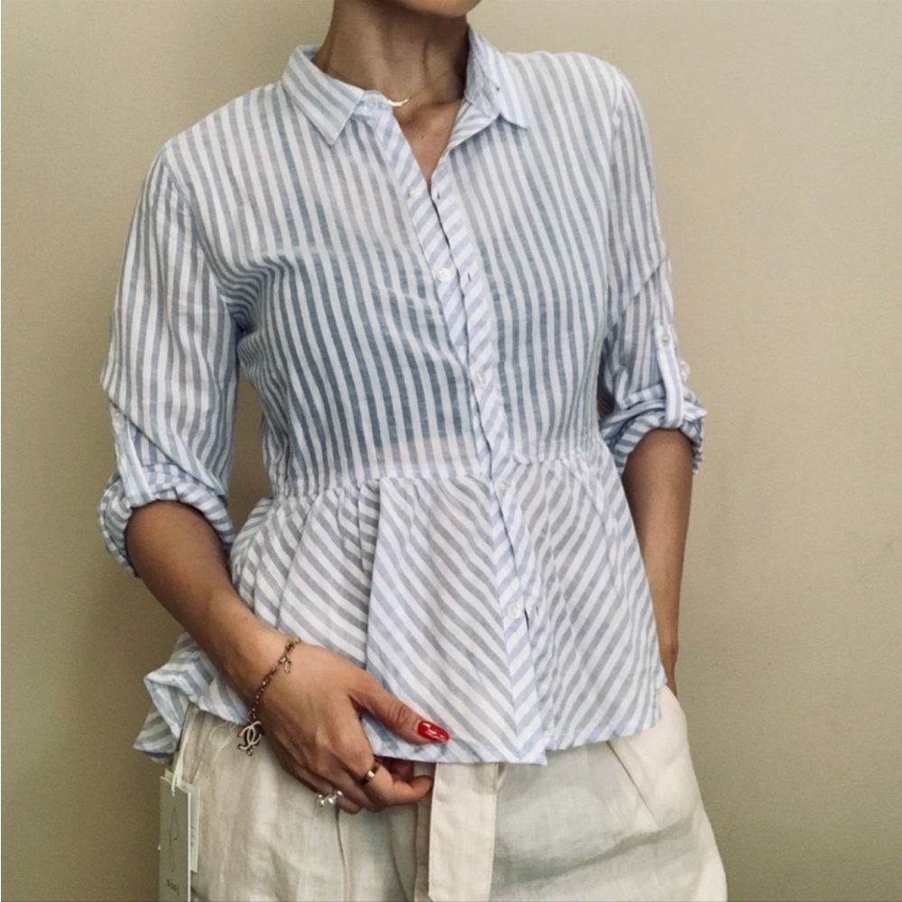 Brand New Nordstrom Striped White and Blue Women's Top - Picture 5 of 9